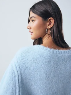Bleu clair - Pull à col dégagé en laine