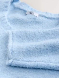 Bleu clair - Pull à col dégagé en laine