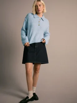 Bleu clair - Pull polo à manches longues Boucle