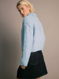 Bleu clair - Pull polo à manches longues Boucle