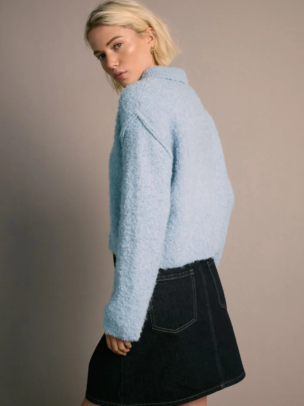 Bleu clair - Pull polo à manches longues Boucle
