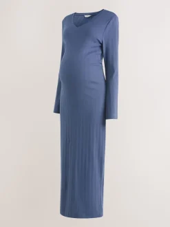 Bleu clair - Robe côtelée à col en V cravatée dans le dos