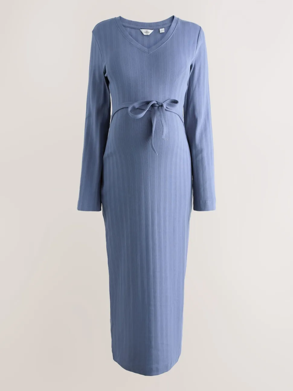 Bleu clair - Robe côtelée à col en V cravatée dans le dos