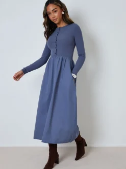 Bleu clair - Threadbare Robe boutonnée 21 jersey en popeline mélangée