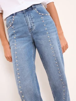 Bleu clouté à délavage moyen - Jeans Lipsy Ample