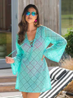 Bleu de ciel - Pour Moi Couverture de plage à manches longues en dentelle au crochet