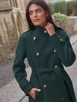Bleu de sarcelle - Manteau Love & Roses enveloppant à col cheminée