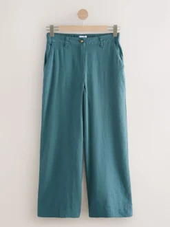 Bleu de sarcelle - Pantalons intelligents à jambe large en lin Blend