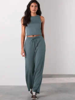 Bleu de sarcelle - Pantalon large ultra doux noué sur le devant