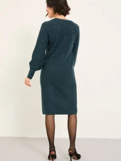 Bleu de sarcelle - Robe mi-longue FatFace en maille scintillante