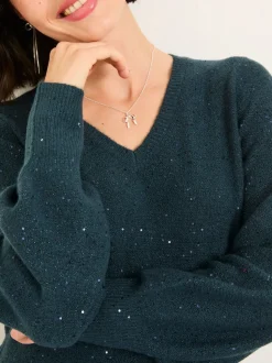 Bleu de sarcelle - Robe mi-longue FatFace en maille scintillante