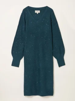 Bleu de sarcelle - Robe mi-longue FatFace en maille scintillante