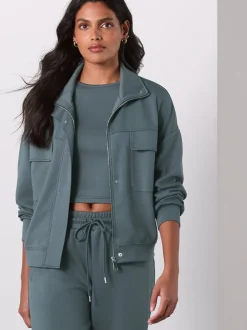 Bleu de sarcelle - Veste utilitaire moulante ultra-douce à col cheminée