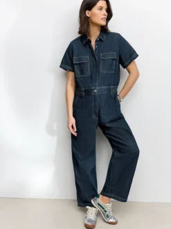 bleu foncé - Combinaison de maternité en Jean 100% coton