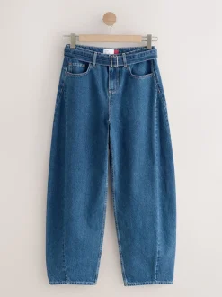 bleu foncé - Jean barrel ceinturé
