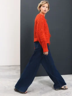 bleu foncé - Jogging en jean large à plis nervurés