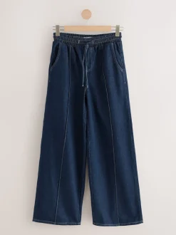bleu foncé - Jogging en jean large à plis nervurés
