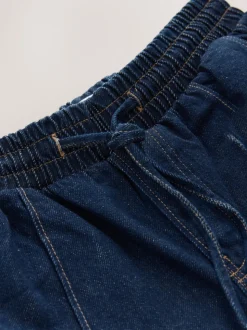bleu foncé - Jogging en jean large à plis nervurés