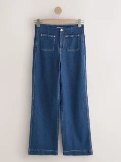 bleu foncé - N Premium Jean Ample Extensible à poche haute avec poche plaquée