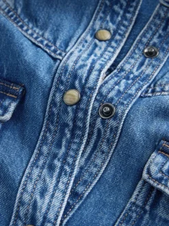 bleu foncé - Robe chemise mi-longue en jean