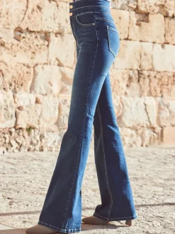 bleu foncé - Sosandar Contour Waist Kick Flare Jeans