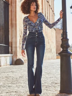 bleu foncé - Sosandar Contour Waist Kick Flare Jeans
