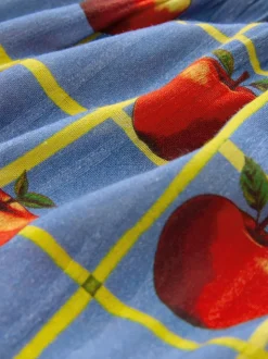 Bleu imprimé Apple - Haut Milkmaid à manches longues