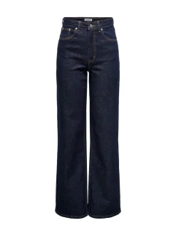 Bleu indigo - Only Taille haute Ample 100% Coton Jeans