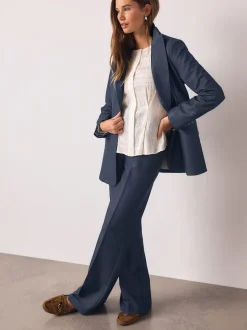 Bleu marine - Blazer ajusté à simple boutonnage look Denim