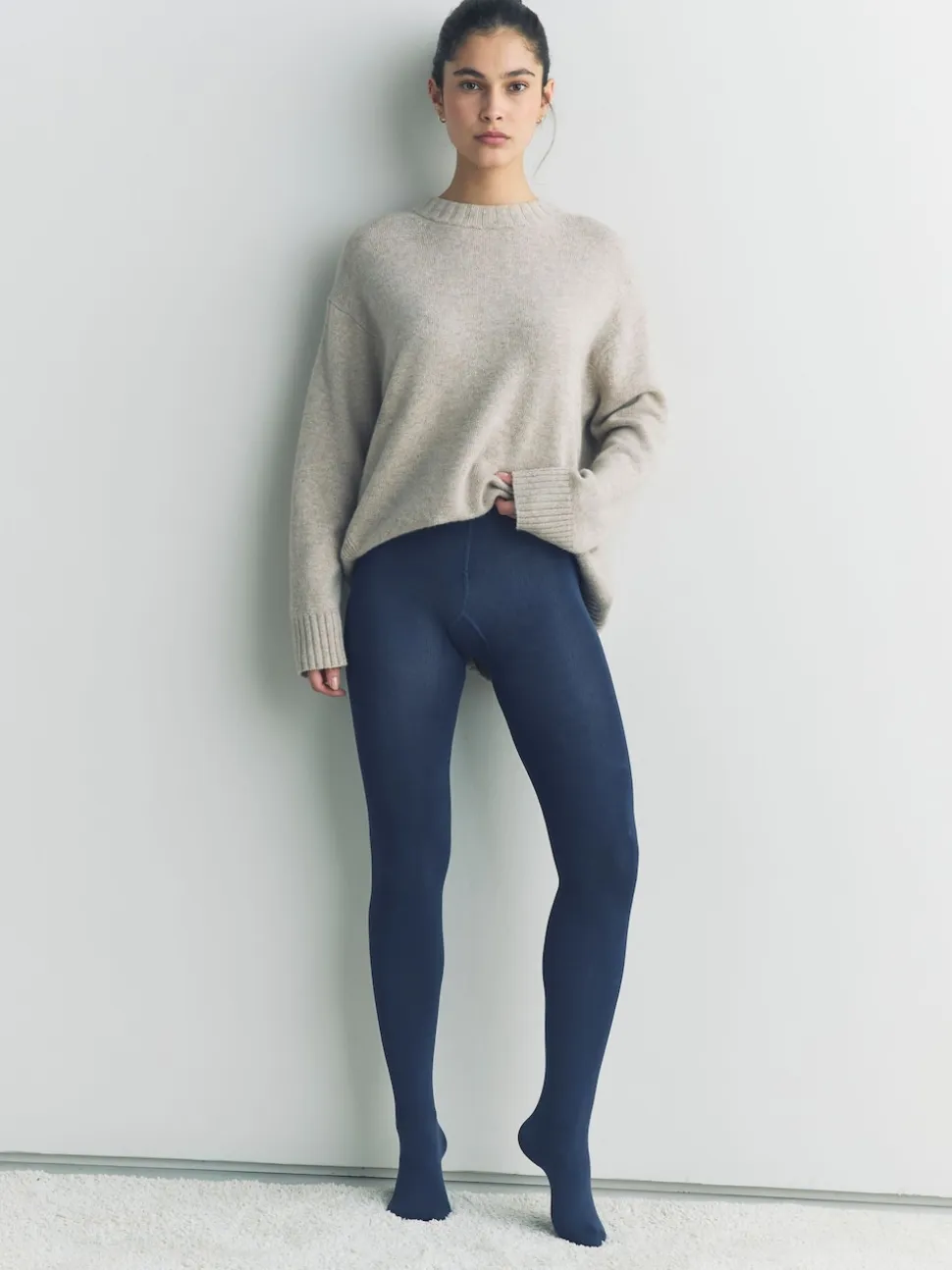 Bleu marine - Collants thermiques doublés en polaire