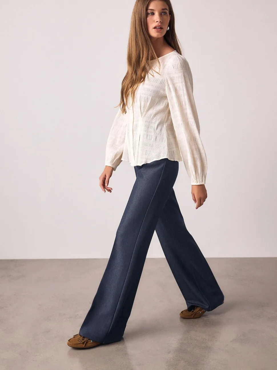 Bleu marine - Denim Look Slim Flare Trousers