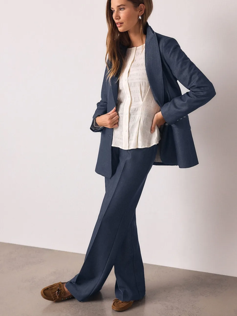 Bleu marine - Denim Look Slim Flare Trousers