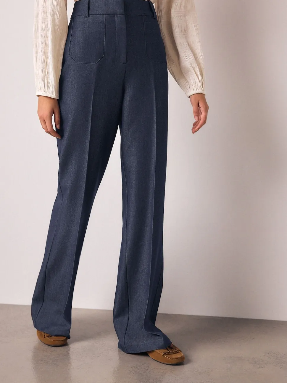 Bleu marine - Denim Look Slim Flare Trousers