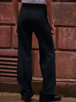 Bleu marine à fines rayures - Pantalon ample en jersey point de Rome lissant