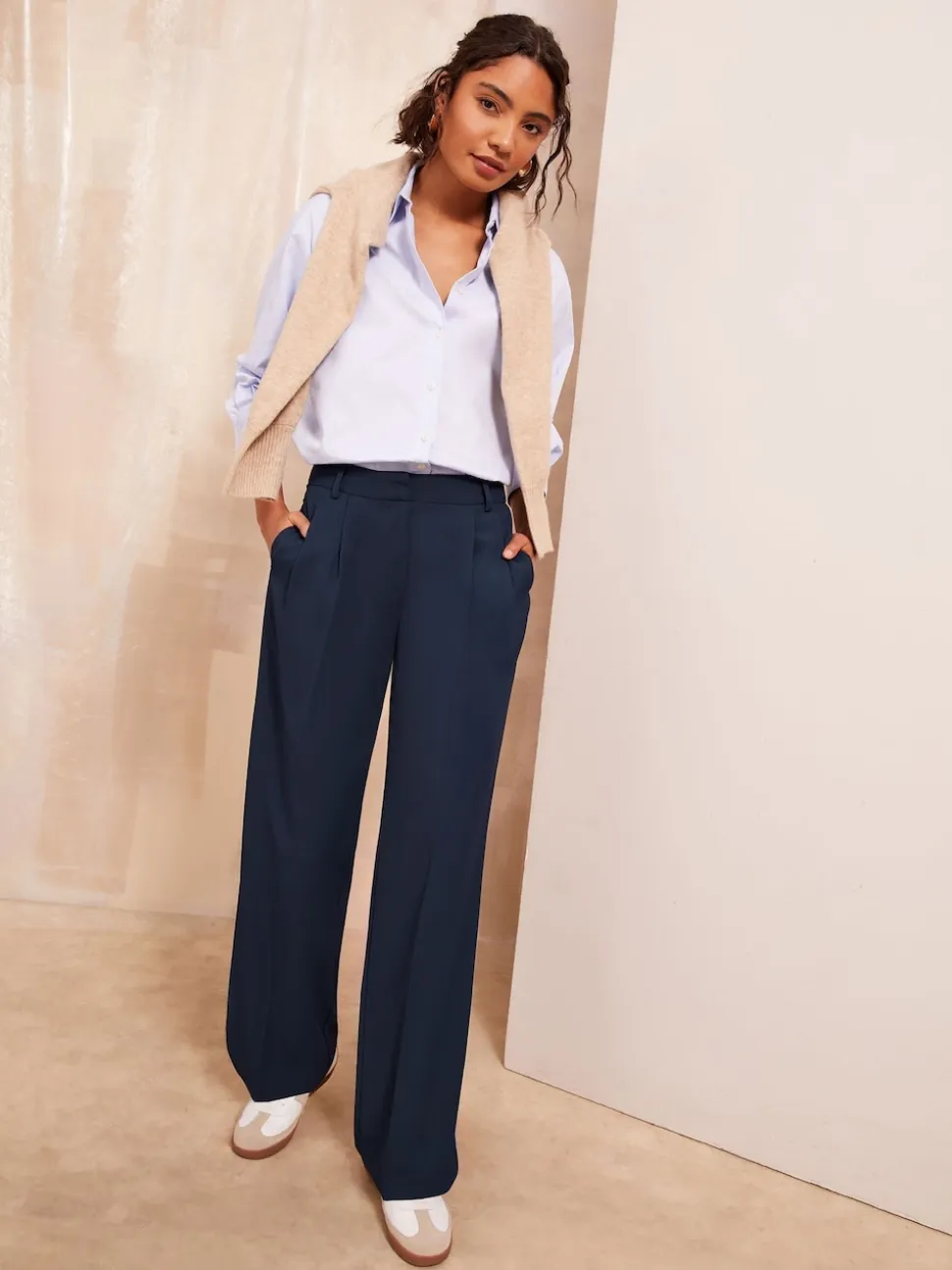 Bleu marine - Friends Like These Premium Elastic Back habillé Ample Pantalons