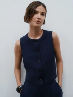 Bleu marine - Gilet boutonné sur le devant