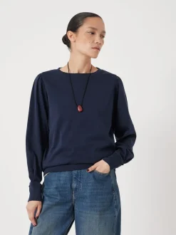 Bleu marine - Haut Hush Emily en jersey à manches bouffantes