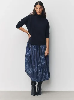 Bleu marine à imprimé nautique - Pull 2-en-1 en maille avec jupe mi-longue plissée