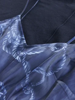 Bleu marine à imprimé nautique - Pull 2-en-1 en maille avec jupe mi-longue plissée