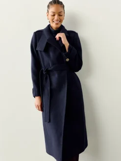 Bleu marine - Manteau habillé à col cheminée