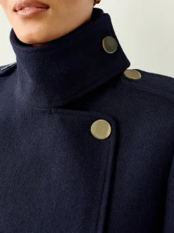 Bleu marine - Manteau habillé à col cheminée