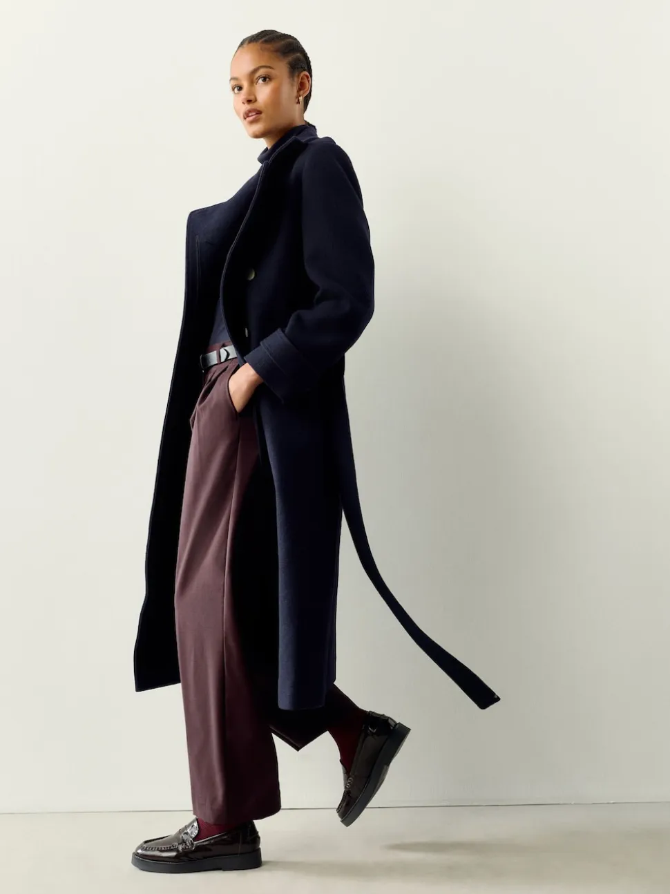 Bleu marine - Manteau habillé à col cheminée