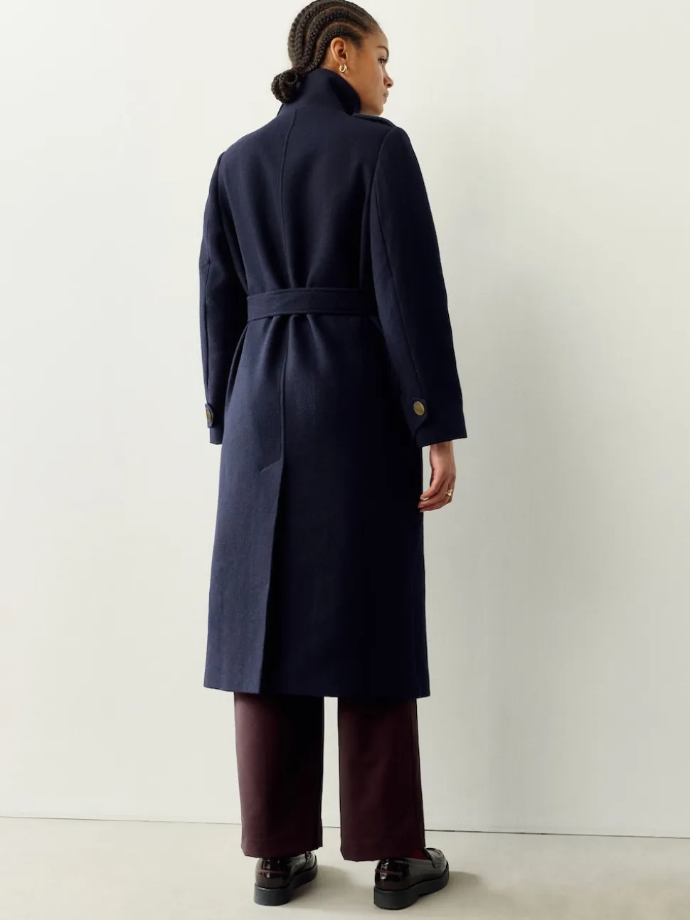 Bleu marine - Manteau habillé à col cheminée