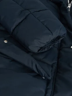 Bleu marine - Manteau long matelassé à capuche résistant à la douche