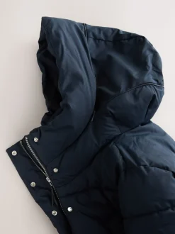 Bleu marine - Manteau long matelassé à capuche résistant à la douche