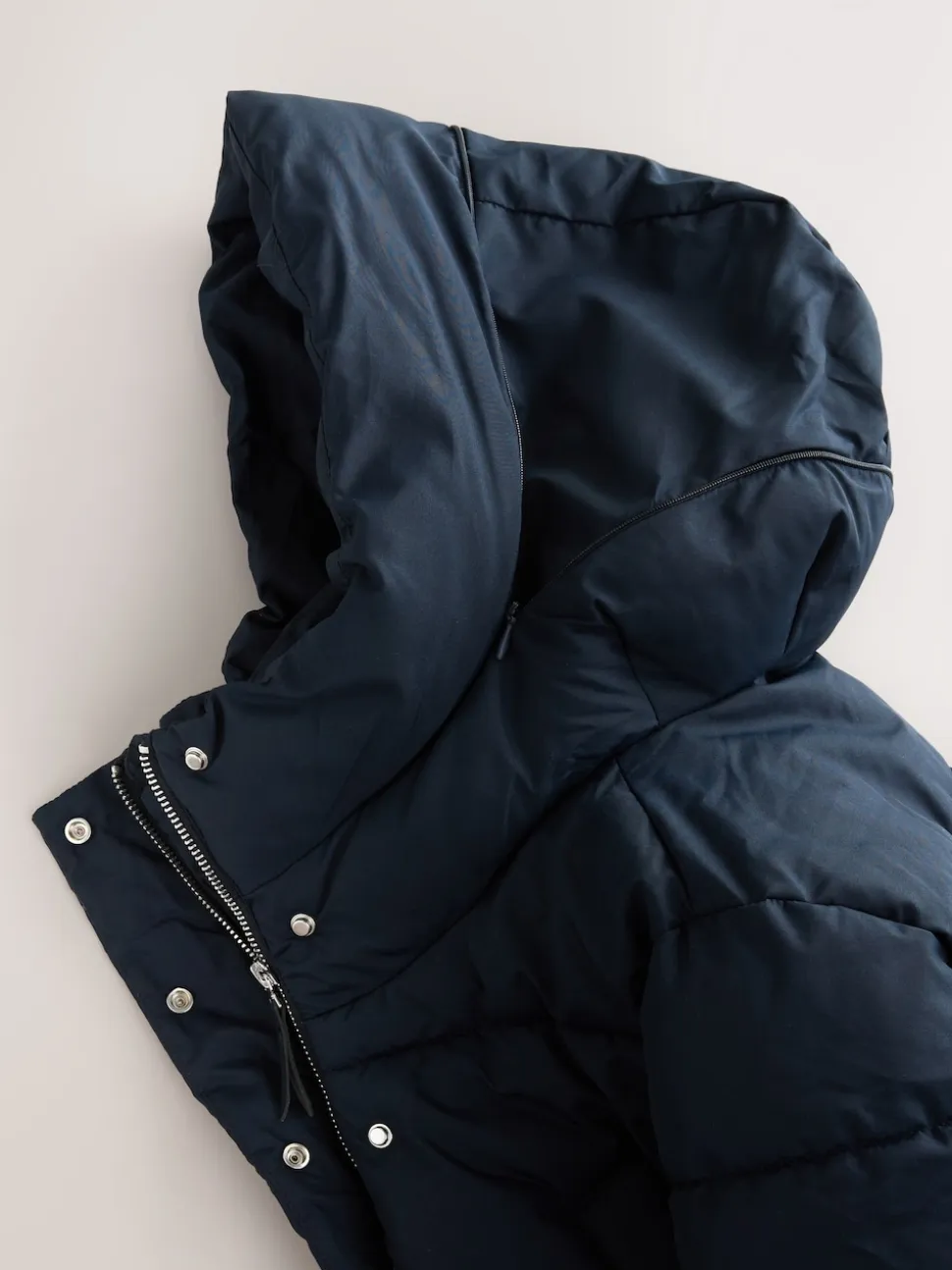 Bleu marine - Manteau long matelassé à capuche résistant à la douche