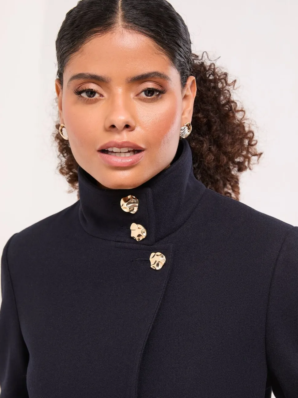 Bleu marine - Manteau mi-long Lipsy col cheminée