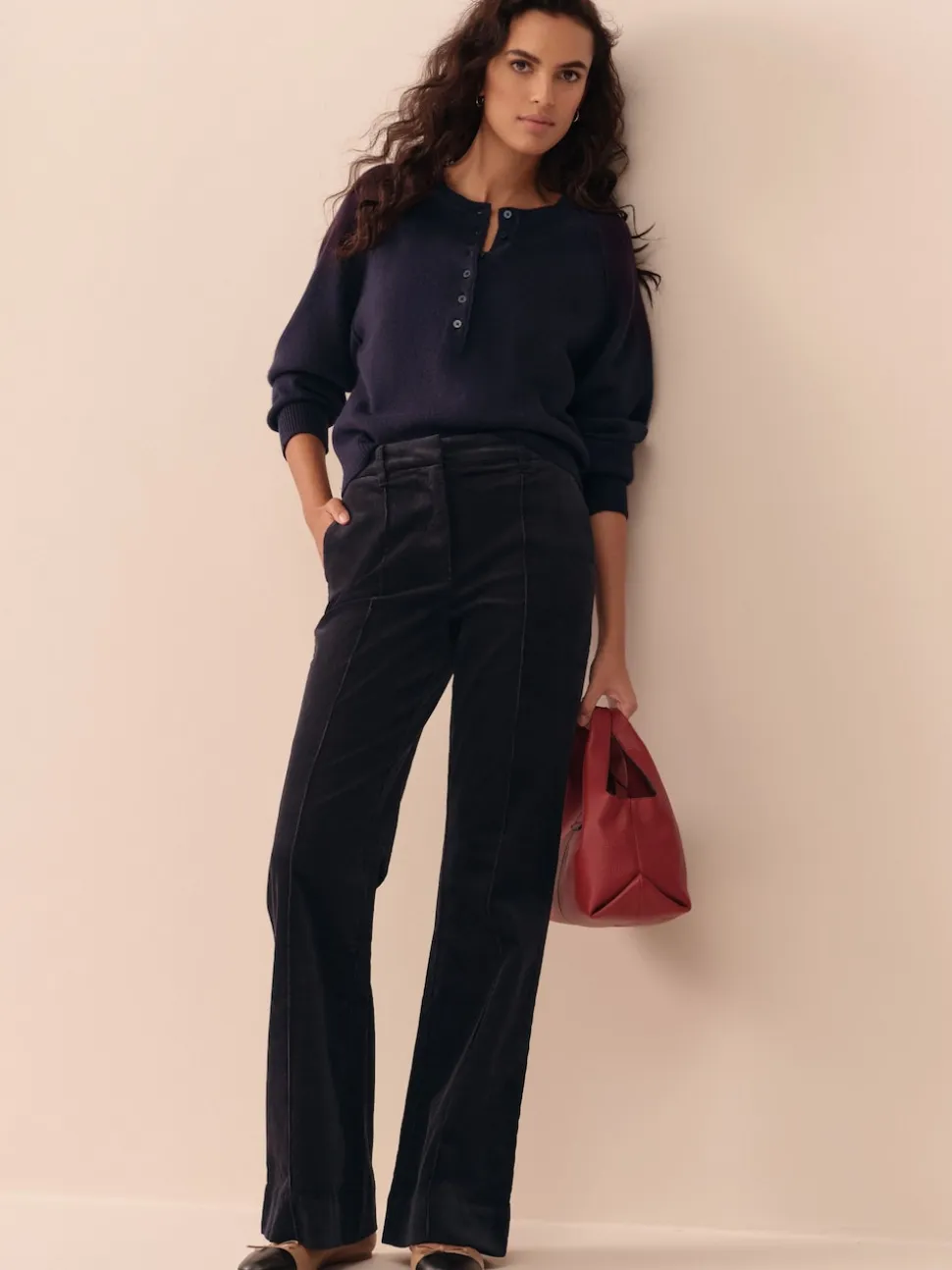 Bleu marine - Pantalon bootcut N. Premium en velours côtelé