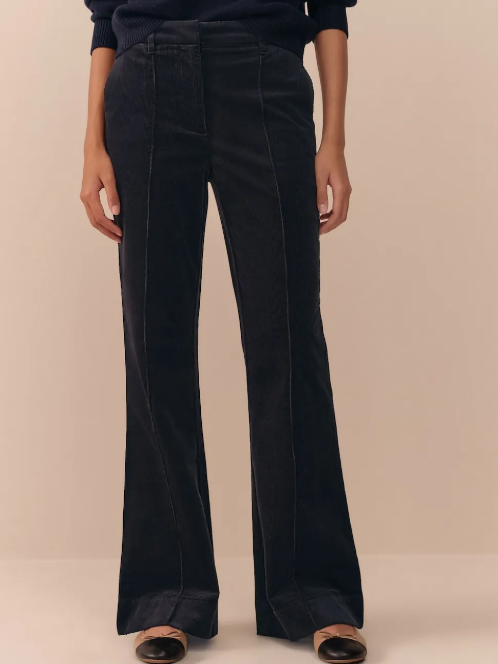 Bleu marine - Pantalon bootcut N. Premium en velours côtelé