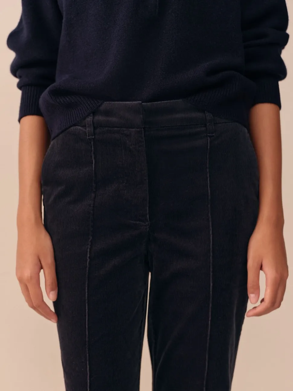 Bleu marine - Pantalon bootcut N. Premium en velours côtelé